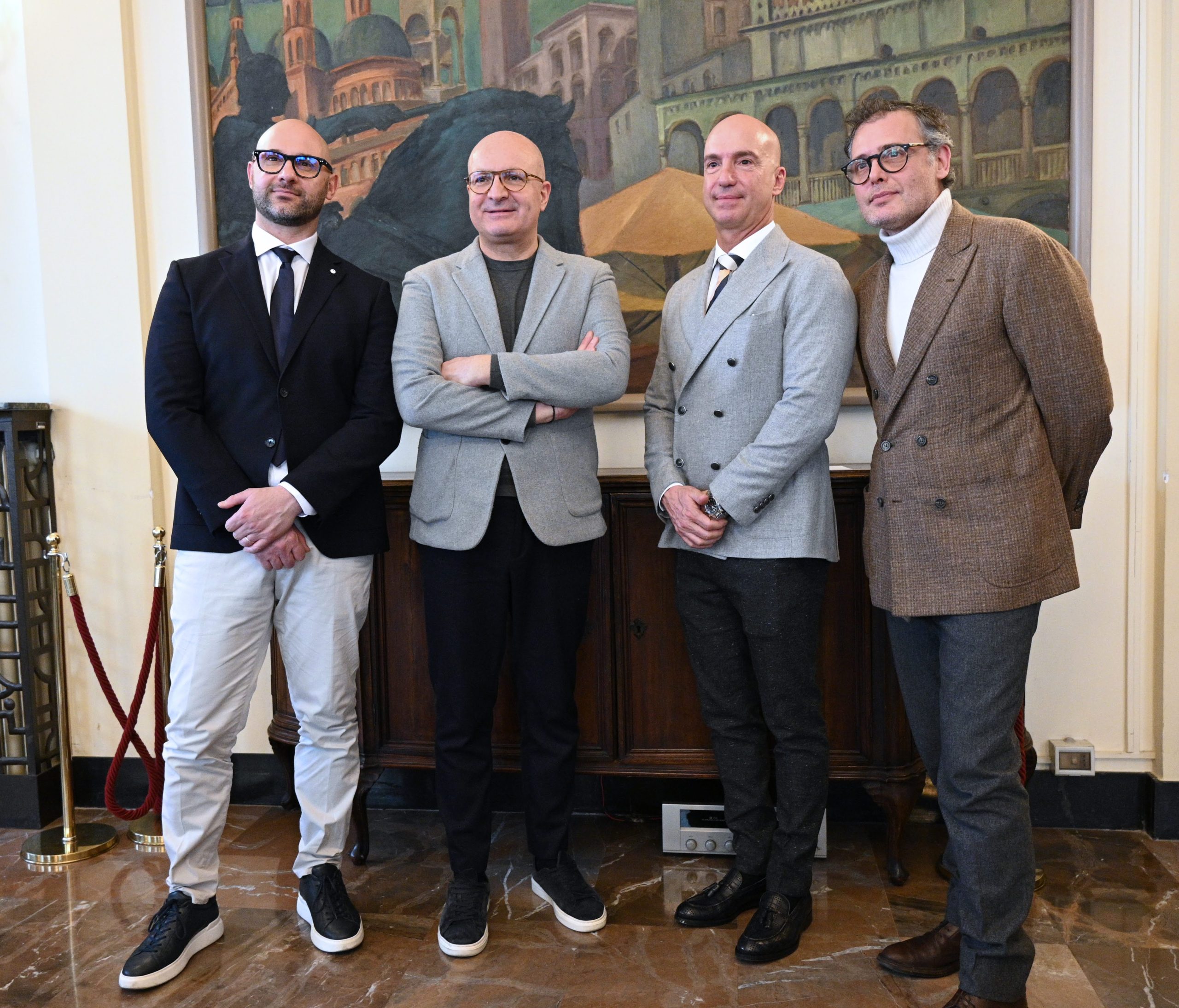 Relatori Walter Poli, Marco Maggia, Andrea Tezzon e Vincenzo Gottardo alla conferenza sulla Longevity Economy, piscine termali Abano Montegrotto